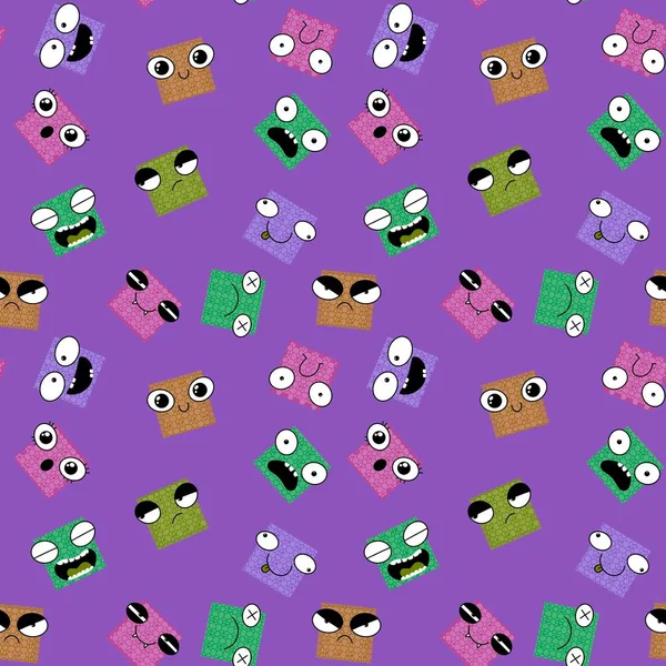 Square Monsters Seamless Cartoon Kids Pattern Clothes Print Wrapping Paper — Stockfoto