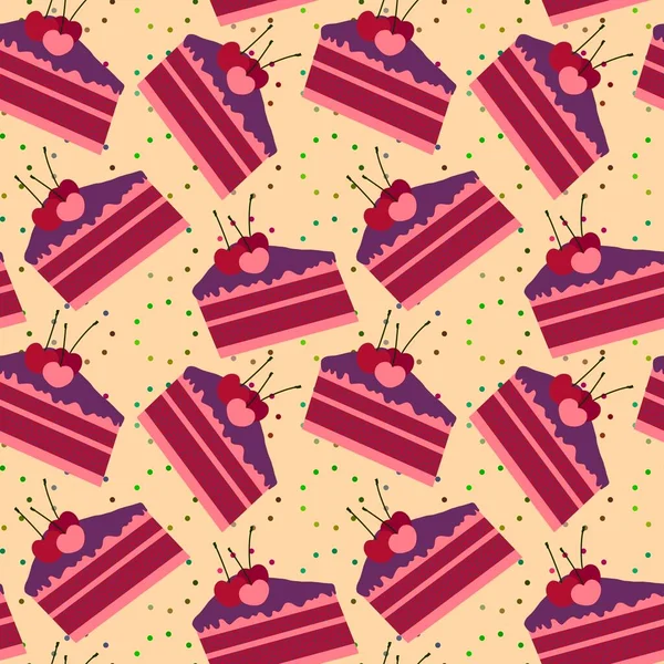 Cartoon Seamless Cake Pattern Wrapping Paper Kids Kitchen Summer Clothes — ストック写真