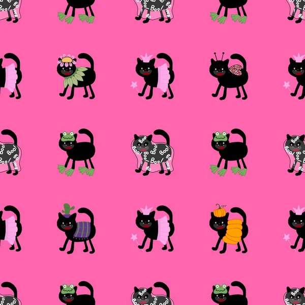 Хеллоуїн Чорні Кішки Безшовний Візерунок Одягу Друку Обгортання Паперу Блокнотів — стокове фото