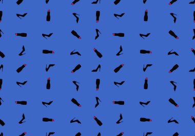 Paket kağıdı, giysi baskısı, defterler, dükkanlar ve hobiler için kusursuz ayakkabılar ve ruj deseni. Yüksek kaliteli illüstrasyon