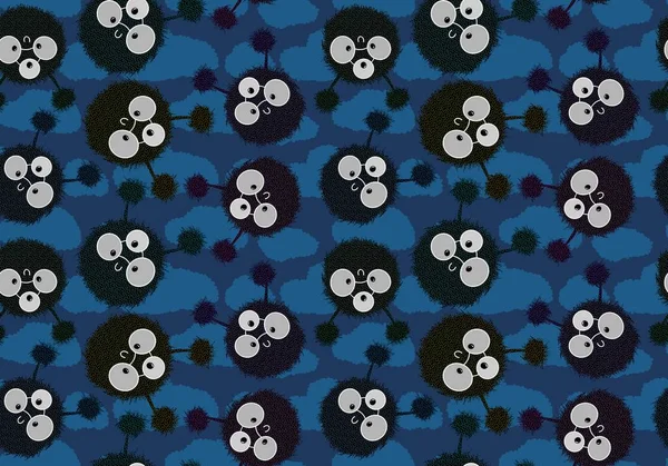 Cartoon Fluffy Monsters Seamless Halloween Aliens Pattern Clothes Print Wrapping — 图库照片