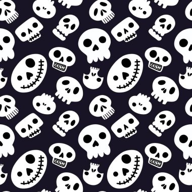 Halloween seamless cartoon sculls pattern for festive accessories and wrapping paper and fabrics and clothes print and kids and notebooks. High quality illustration