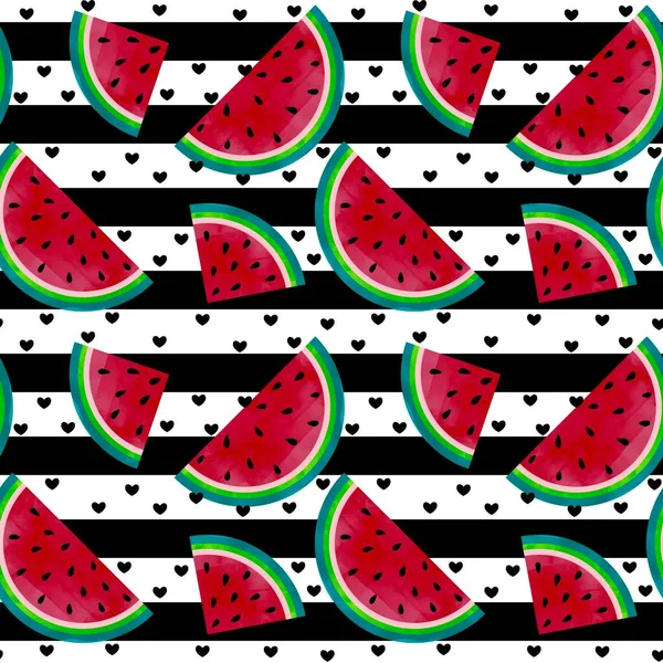 Summer Fruit Seamless Watermelon Cartoon Slice Pattern Clothes Print Wrapping — 图库照片