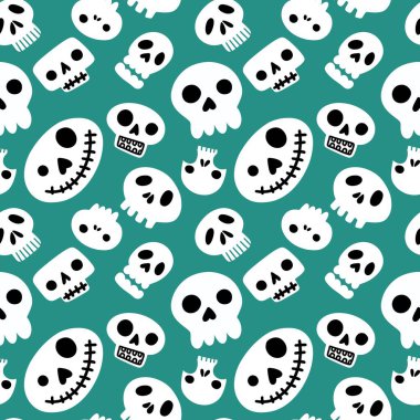 Cadılar Bayramı 'nın kusursuz karikatür şekilleri şenlik aksesuarları, ambalaj kağıtları, kumaşlar, kıyafet baskıları, çocuklar ve defterler için. Yüksek kaliteli illüstrasyon