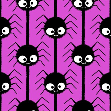 Karikatür cadılar bayramında kağıt, giysi baskısı, çocuklar, şenlik, aksesuar ve defterler için kusursuz örümcek deseni. Yüksek kaliteli illüstrasyon