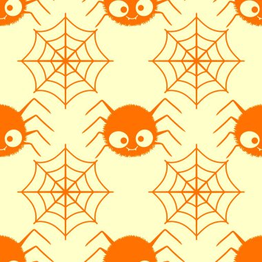 Karikatür cadılar bayramında kağıt, giysi baskısı, çocuklar, şenlik, aksesuar ve defterler için kusursuz örümcek deseni. Yüksek kaliteli illüstrasyon