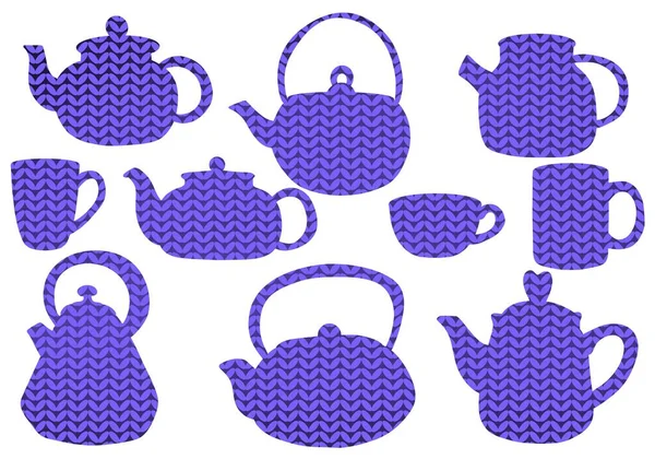 Set Teapot Kettle Cups Stickers Wrapping Paper Clothes Print Notebooks — Fotografia de Stock