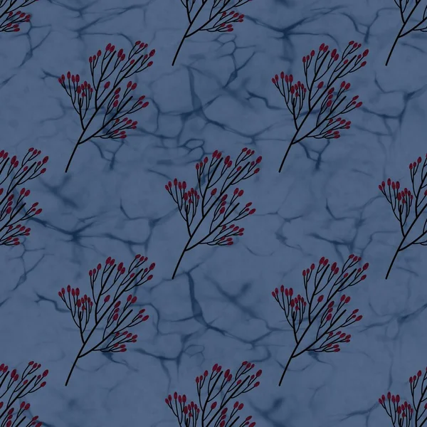 Simple Branches Seamless Floral Berries Pattern Wrapping Paper Clothes Print — Stock fotografie