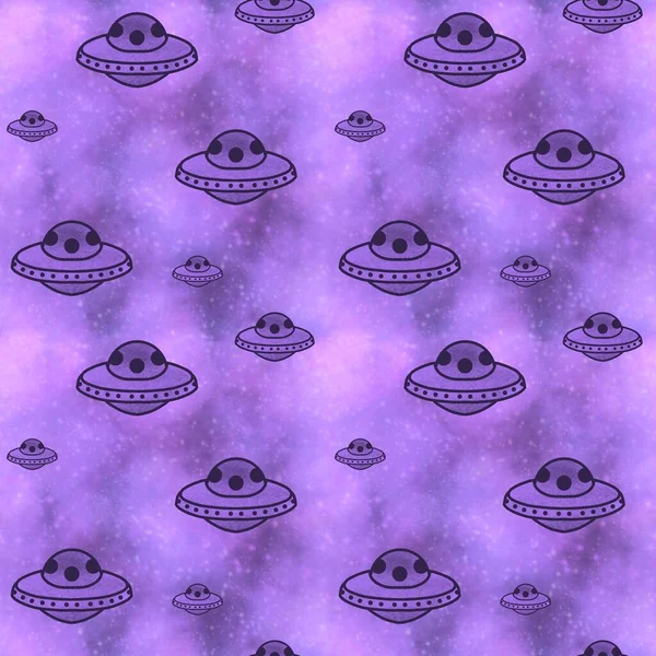 Spaceship Seamless Ufo Pattern Kids Clothes Print Accessories Wrapping Paper — Stock Photo, Image