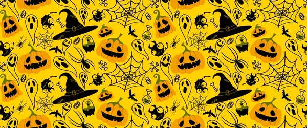Halloween Seamless Pumpkins Witch Hat Ghost Pattern Fabrics Wrapping Paper — Stock Photo, Image