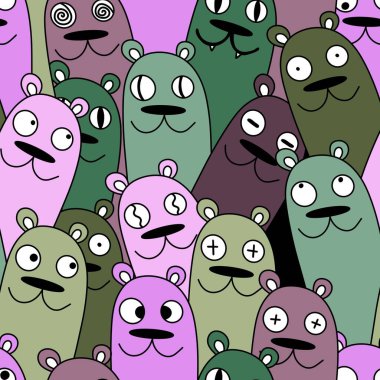 Cadılar Bayramı 'nda kağıt, kıyafet baskısı, kumaş, aksesuar ve çocuklar için kusursuz çizgi film ayı desenleri. Yüksek kaliteli illüstrasyon