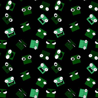 Kare canavarlar, giysi baskısı, ambalaj kağıdı, aksesuarlar, kumaşlar, hobiler ve okul için kusursuz çizgi film çocuk desenleri. Yüksek kaliteli illüstrasyon