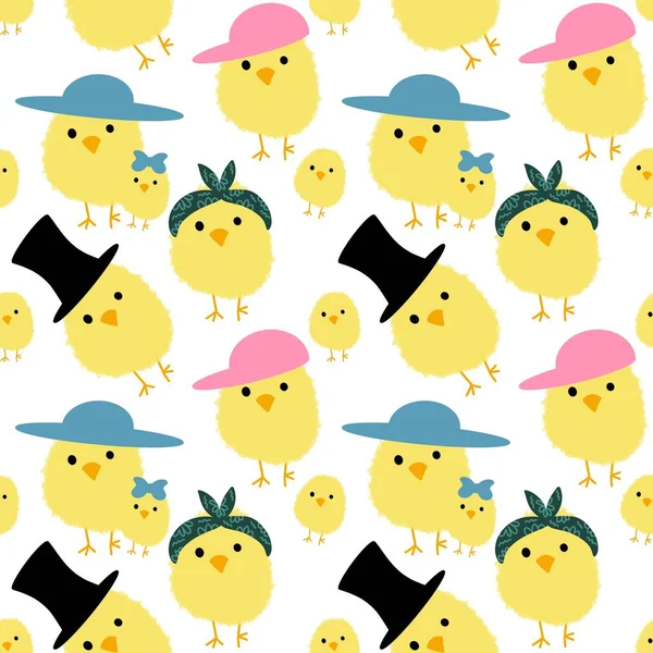 Seamless Easter Pattern Yellow Chicken White Background Wallpaper — Stock Photo, Image