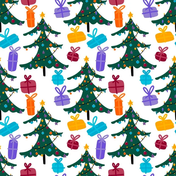 Winter Neujahr Nahtlose Weihnachtsbäume Kugeln Spielzeug Muster Zum Einwickeln Von — Stockfoto