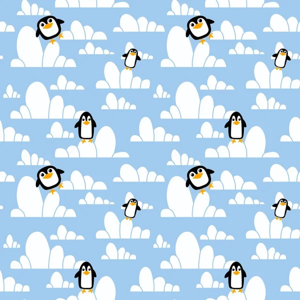 Winter Cartoon Seamless Penguin Pattern Wrapping Christmas Paper Clothes Print — Stockfoto