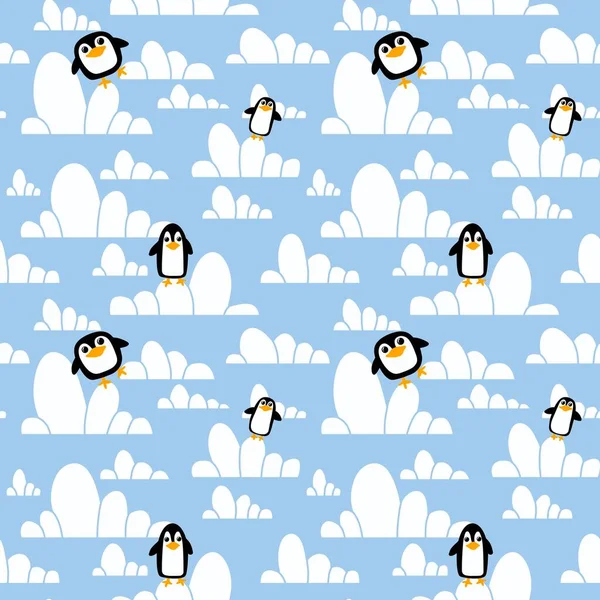 Winter cartoon seamless penguin pattern for wrapping Christmas paper and clothes print and kids and accessories and notebooks. High quality illustration