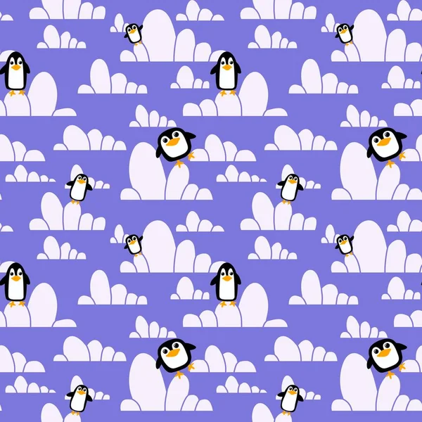 Winter cartoon seamless penguin pattern for wrapping Christmas paper and clothes print and kids and accessories and notebooks. High quality illustration