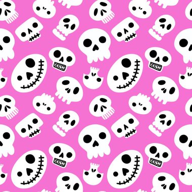 Cadılar Bayramı 'nın kusursuz karikatür şekilleri şenlik aksesuarları, ambalaj kağıtları, kumaşlar, kıyafet baskıları, çocuklar ve defterler için. Yüksek kaliteli illüstrasyon