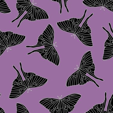 Ay güvesi kumaşlar, ambalaj kağıtları, defterler, yazlık giysiler ve çocuklar için pürüzsüz kelebek deseni. Yüksek kaliteli illüstrasyon