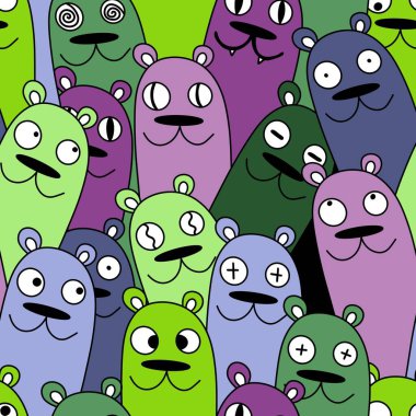 Cadılar Bayramı 'nda kağıt, kıyafet baskısı, kumaş, aksesuar ve çocuklar için kusursuz çizgi film ayı desenleri. Yüksek kaliteli illüstrasyon