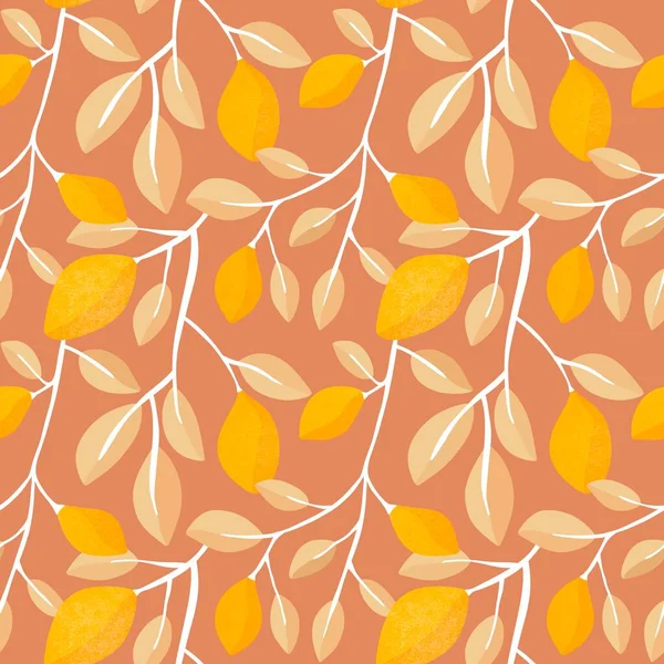 夏天柑橘类无缝隙柠檬 为服装 印刷品 包装纸 笔记本和儿童留下图案 高质量的例证 — 图库照片
