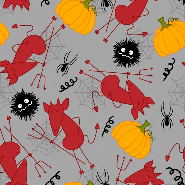 Halloween Seamless Cartoon Evil Devil Pattern Wrapping Paper Clothes Print — Stok fotoğraf
