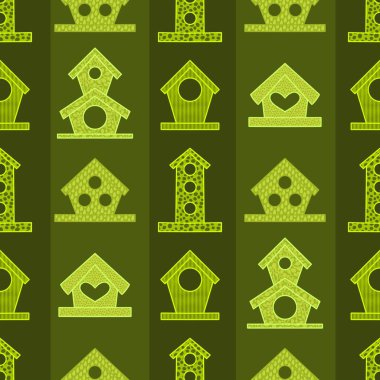 Çizgi film geometrisi, kağıt, giysi baskısı, kumaş, aksesuar, not defteri ve çocuklar için kusursuz kuş evi deseni. Yüksek kaliteli illüstrasyon