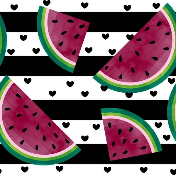 Summer Fruit Seamless Watermelon Cartoon Slice Pattern Clothes Print Wrapping — 图库照片