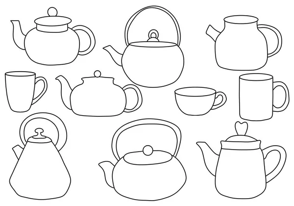 Set Teapot Kettle Cups Stickers Wrapping Paper Clothes Print Notebooks — Fotografia de Stock