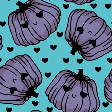 Cute cartoon Halloween seamless kawaii pumpkins pattern for kids and wrapping paper and clothes print and accessories and notebooks. High quality photo