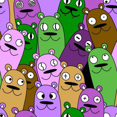 Cadılar Bayramı 'nda kağıt, kıyafet baskısı, kumaş, aksesuar ve çocuklar için kusursuz çizgi film ayı desenleri. Yüksek kaliteli illüstrasyon