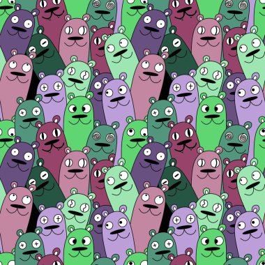 Cadılar Bayramı 'nda kağıt, kıyafet baskısı, kumaş, aksesuar ve çocuklar için kusursuz çizgi film ayı desenleri. Yüksek kaliteli illüstrasyon