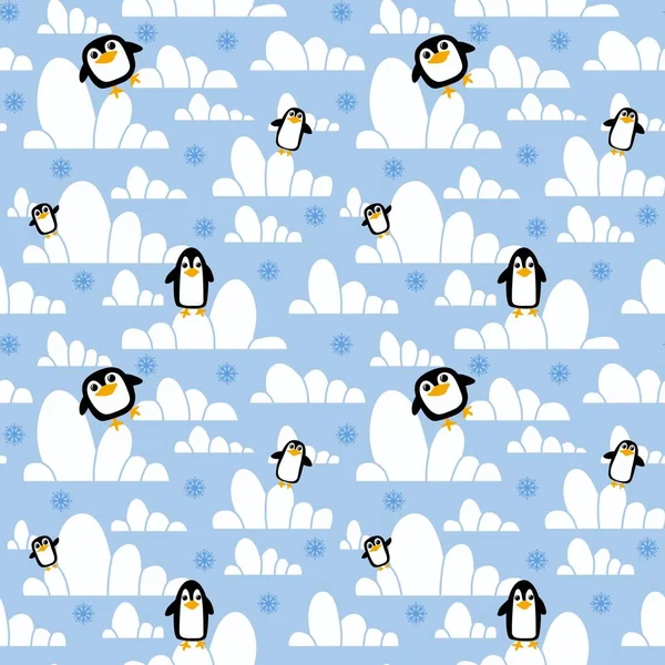 Winter cartoon seamless penguin pattern for wrapping Christmas paper and clothes print and kids and accessories and notebooks. High quality illustration