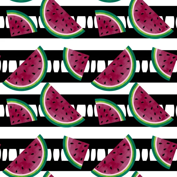 Summer Fruit Seamless Watermelon Cartoon Slice Pattern Clothes Print Wrapping — Stock Photo, Image