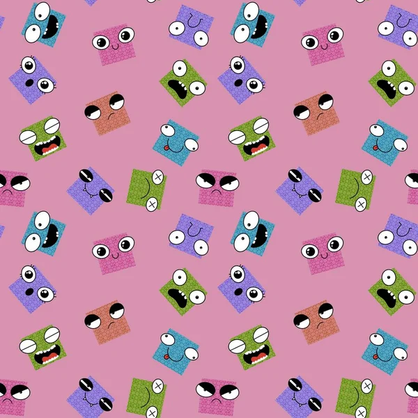 Square Monsters Seamless Cartoon Kids Pattern Clothes Print Wrapping Paper — Stock Photo, Image