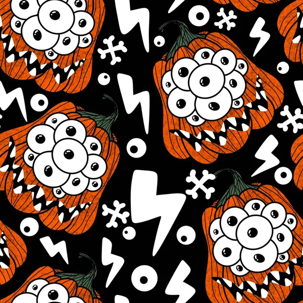 Halloween Seamless Monster Pumpkins Eyes Pattern Wrapping Paper Fabrics Accessories — Fotografia de Stock