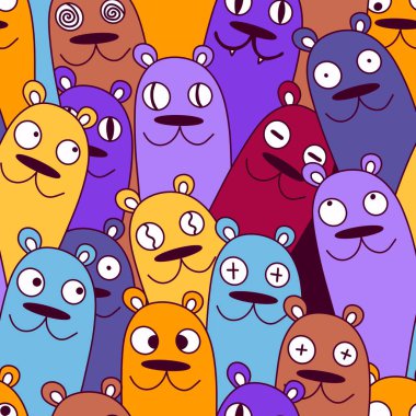 Cadılar Bayramı 'nda kağıt, kıyafet baskısı, kumaş, aksesuar ve çocuklar için kusursuz çizgi film ayı desenleri. Yüksek kaliteli illüstrasyon