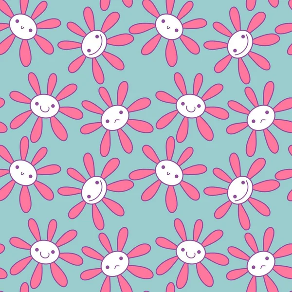 Kreslené Děti Květinové Bezešvé Květinové Vzory Pro Tkaniny Balicí Papír — Stock fotografie