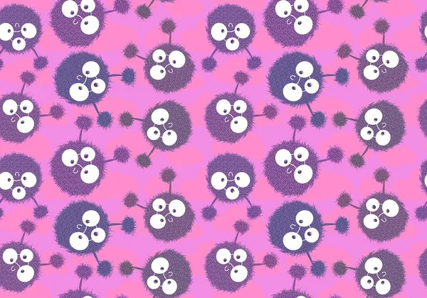 Cartoon fluffy monsters seamless Halloween aliens pattern for clothes print and wrapping paper and kids and accessories and notebooks. High quality illustration