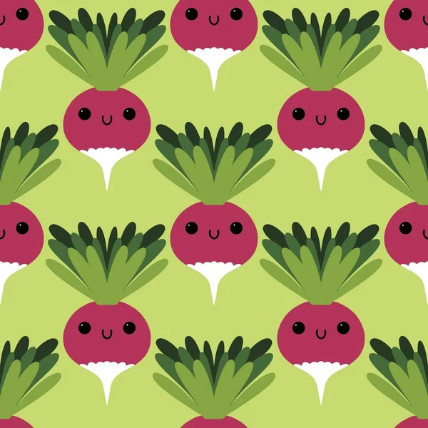 Red Radish Seamless Vegetable Cartoon Pattern Wrapping Paper Clothes Print — Stockfoto