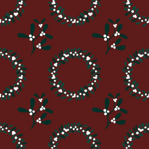 Winter Christmas Seamless Mistletoe Floral Pattern New Year Wrapping Paper — Stockfoto