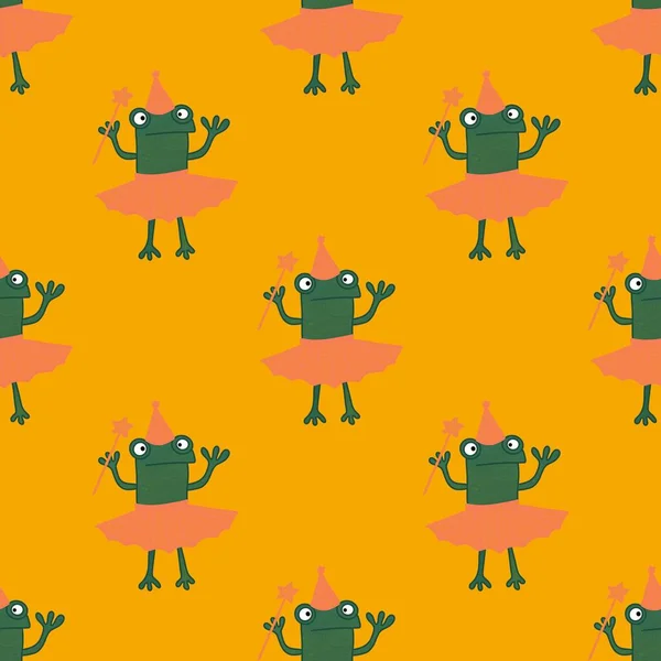 Cartoon seamless cute ballerina frogs pattern for wrapping paper and clothes print and kids and notebooks and accessories and fabrics. High quality illustration