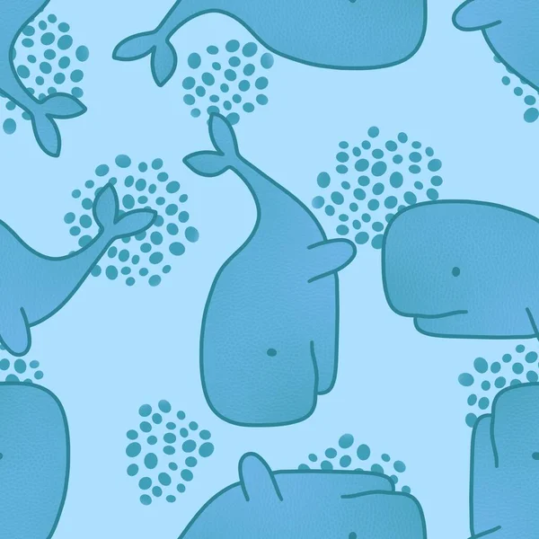 Cartoon Kids Seamless Ocean Whale Pattern Wrapping Paper Clothes Print — ストック写真