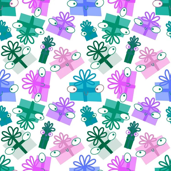 Birthday Gifts Box Seamless Pattern Christmas Wrapping Paper Accessories Notebooks — Stockfoto