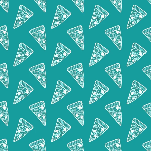 Çizgi film pizzası kumaşlar, ambalaj kağıtları, kıyafet baskıları, aksesuarlar ve çocuklar için kusursuz yemek menüsü deseni. Yüksek kaliteli illüstrasyon