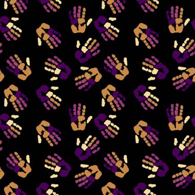 Handprint seamless team work pattern for school and fabrics and kids and hobbies and wrapping paper and notebooks and clothes print. High quality illustration