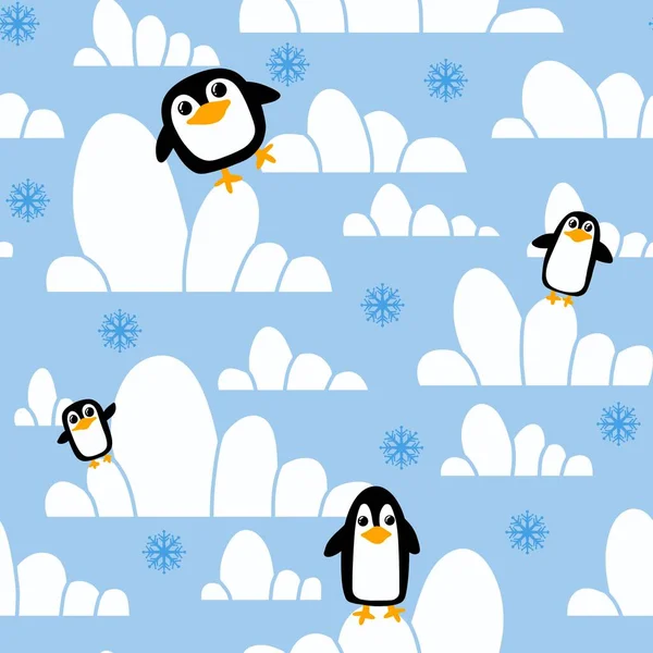 Зимовий Мультяшний Безшовний Візерунок Пінгвіна Обгортання Різдвяного Паперу Одягу Дітей — стокове фото