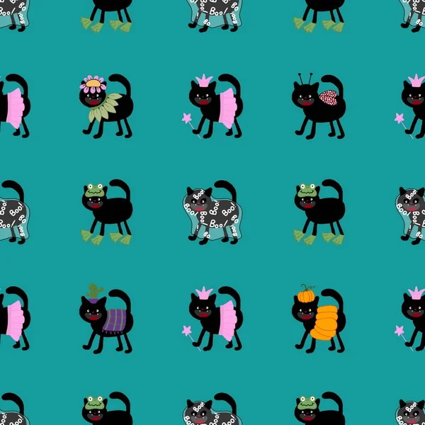 Halloween black cats seamless pattern for clothes print and wrapping paper and notebooks and accessories and fabrics and kids and festive. High quality illustration