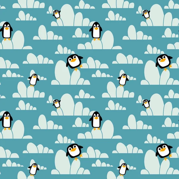 Winter cartoon seamless penguin pattern for wrapping Christmas paper and clothes print and kids and accessories and notebooks. High quality illustration