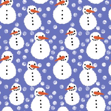 Noel ambalajı için kışın dikişsiz kardan adam ve kar taneleri deseni ve çocukların not defterleri, aksesuarları ve kumaşları. Yüksek kaliteli illüstrasyon